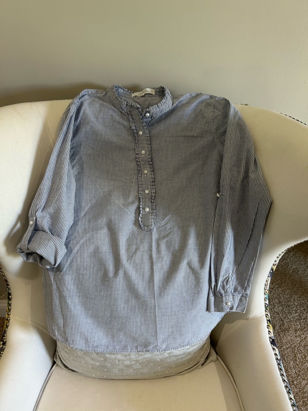 Men's Blue Pinstripe Button-Placket Shirt